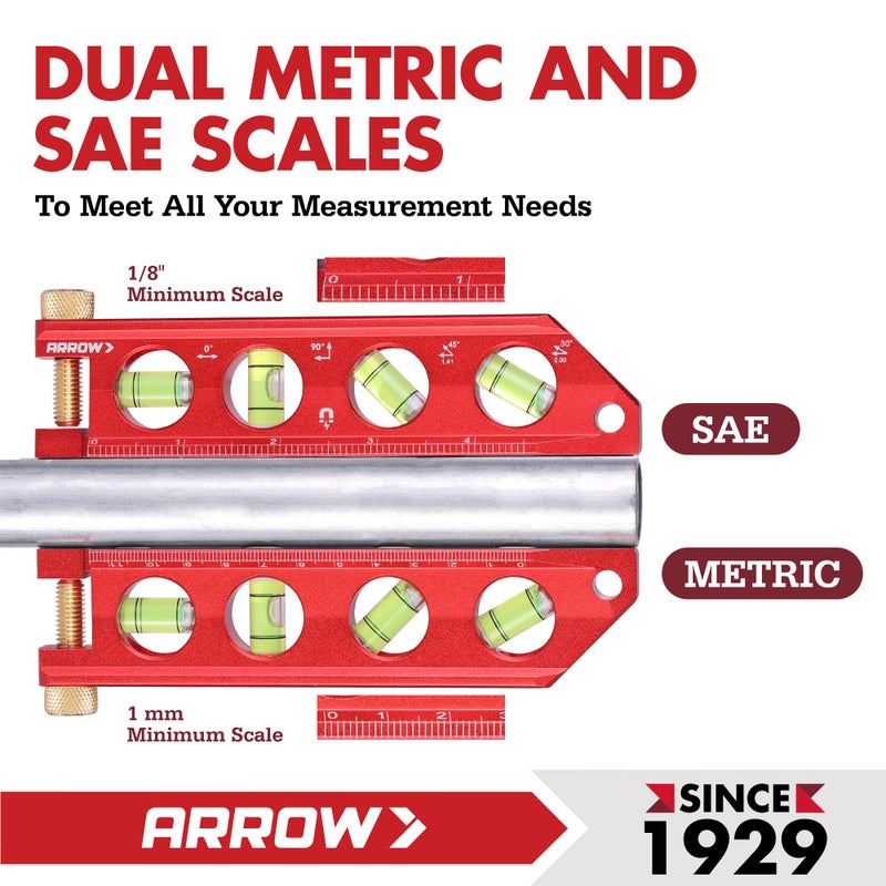 Arrow Fastener ARROW 6.3-Inch Torpedo Level, Magnetic Leveler with 0Â°/30Â°/45Â°/90Â° Bubbles, Top-view Windows, Aluminium Alloy Frame, Dual Metric and SAE Scales - Image 5