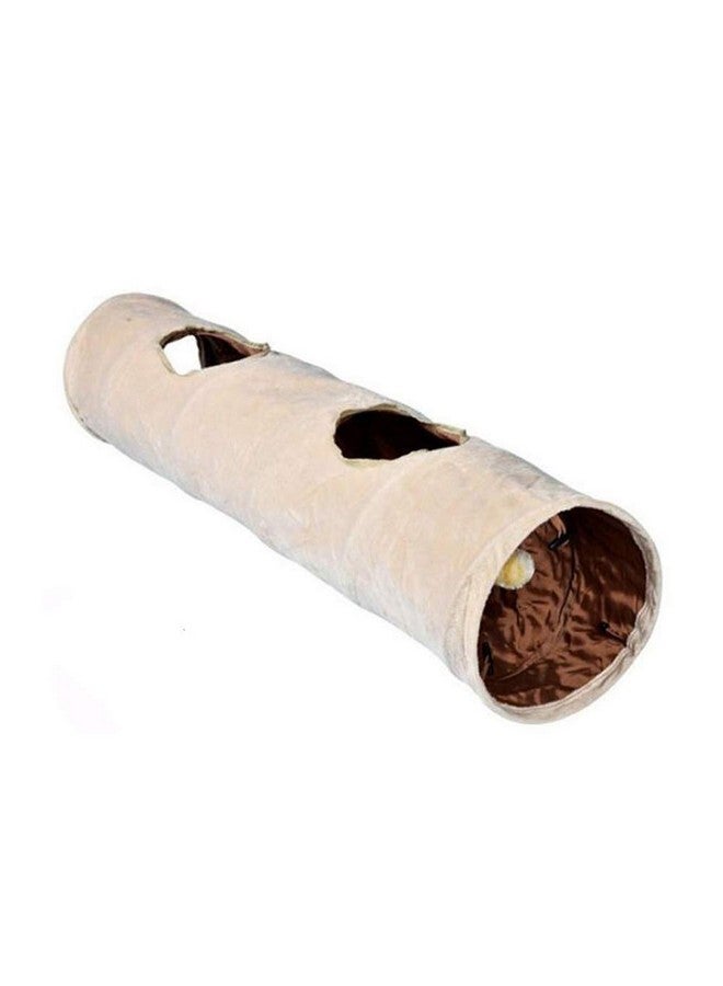 Primst Collapsible Cat Tunnel,Durable Suede Pet Toys Play Tunnel with Ball and Hole,for Cats,Rabbits,Kittens,Puppy and Small Pets (Beige 47x10inch) - Image 1