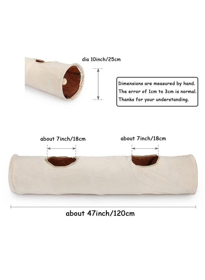 Primst Collapsible Cat Tunnel,Durable Suede Pet Toys Play Tunnel with Ball and Hole,for Cats,Rabbits,Kittens,Puppy and Small Pets (Beige 47x10inch) - Image 3