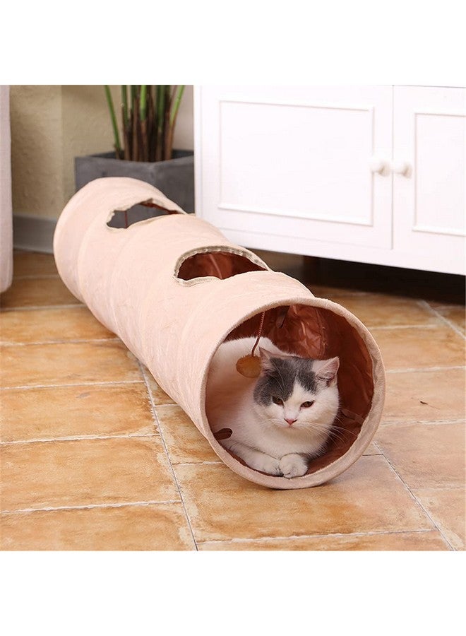 Primst Collapsible Cat Tunnel,Durable Suede Pet Toys Play Tunnel with Ball and Hole,for Cats,Rabbits,Kittens,Puppy and Small Pets (Beige 47x10inch) - Image 2
