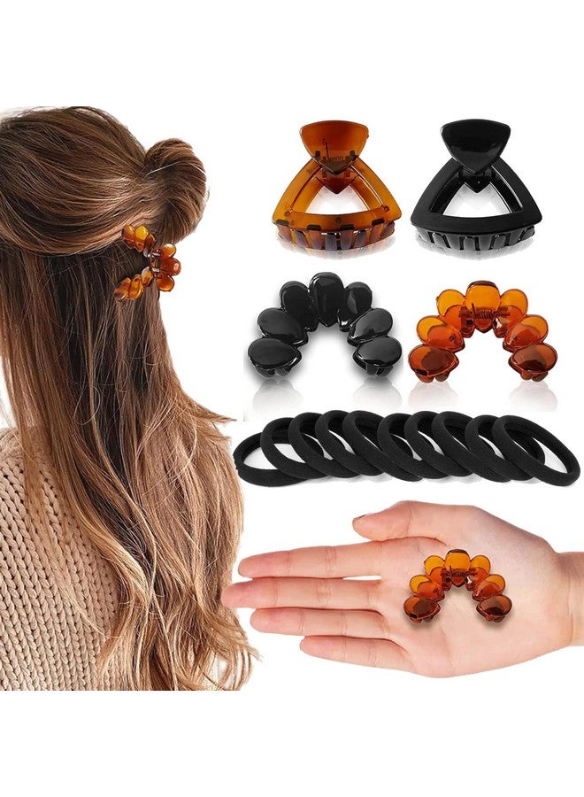 BIRDWARE مشبك شعر بورد وير بحجم متوسط مع مشبك مخلب فراشة للنساء والفتيات (عبوة من 14، لون أسود، لون صدف، مادة أكريليك) | مشبك شعر ورباط شعر نسائي وخاتم - Image 1