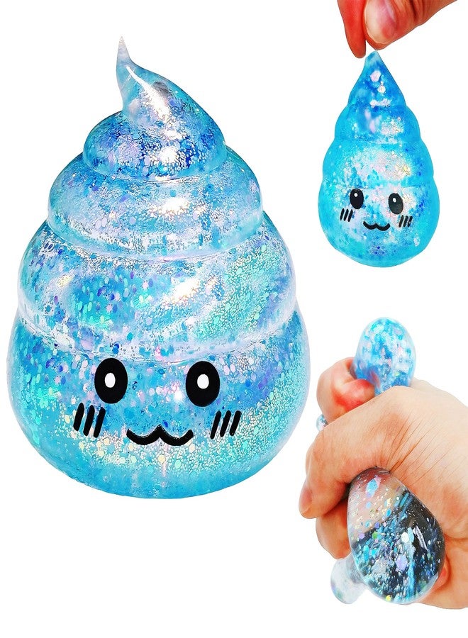 EVDERS Novelty Glitter Poop Stress Balls Sensory Fidget Toys, Blue Squsihy Squeeze Sugar Ball - Stress Relief Squishy Ball for Adults & Kids, Joke Prank Squish Poop Toy for Party Favors (Blue) - Image 1