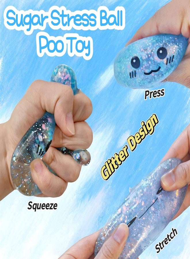 EVDERS Novelty Glitter Poop Stress Balls Sensory Fidget Toys, Blue Squsihy Squeeze Sugar Ball - Stress Relief Squishy Ball for Adults & Kids, Joke Prank Squish Poop Toy for Party Favors (Blue) - Image 3