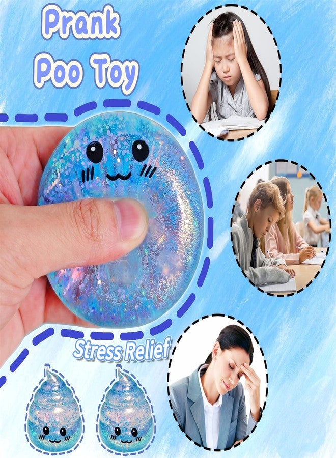 EVDERS Novelty Glitter Poop Stress Balls Sensory Fidget Toys, Blue Squsihy Squeeze Sugar Ball - Stress Relief Squishy Ball for Adults & Kids, Joke Prank Squish Poop Toy for Party Favors (Blue) - Image 4