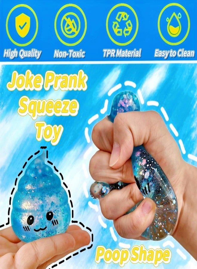 EVDERS Novelty Glitter Poop Stress Balls Sensory Fidget Toys, Blue Squsihy Squeeze Sugar Ball - Stress Relief Squishy Ball for Adults & Kids, Joke Prank Squish Poop Toy for Party Favors (Blue) - Image 5