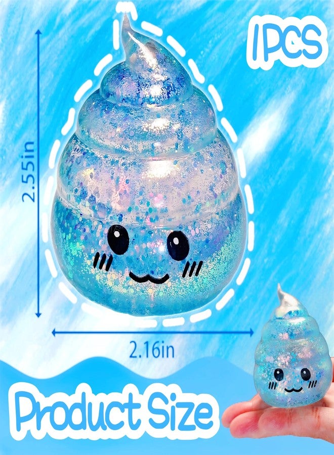 EVDERS Novelty Glitter Poop Stress Balls Sensory Fidget Toys, Blue Squsihy Squeeze Sugar Ball - Stress Relief Squishy Ball for Adults & Kids, Joke Prank Squish Poop Toy for Party Favors (Blue) - Image 2