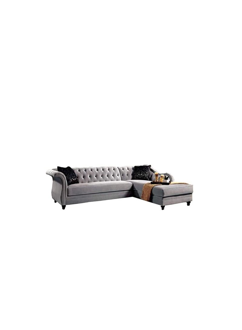 L shape corner sofa with Tufted Back design - Light Grey Color
