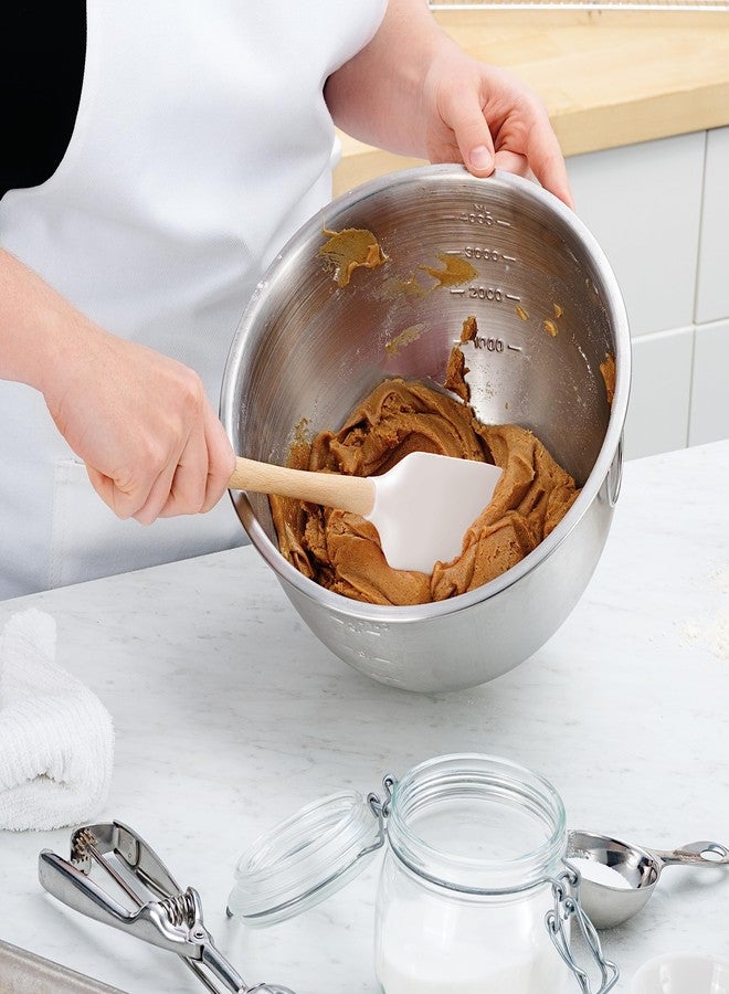 Tovolo Silicone Spatula Wooden Handle for Cooking Baking Mixing, Heat Resistant Food Safe BPA Free Flexible Silicone Baking Spatula with Wood Handles Kitchen Utensils Nonstick Safe, White - Image 3