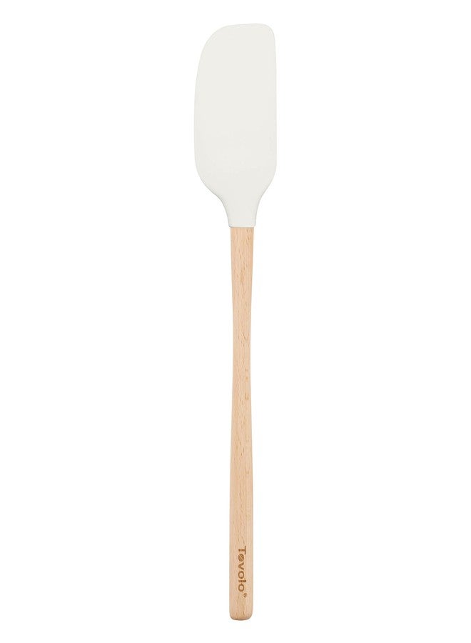 Tovolo Silicone Spatula Wooden Handle for Cooking Baking Mixing, Heat Resistant Food Safe BPA Free Flexible Silicone Baking Spatula with Wood Handles Kitchen Utensils Nonstick Safe, White - Image 1
