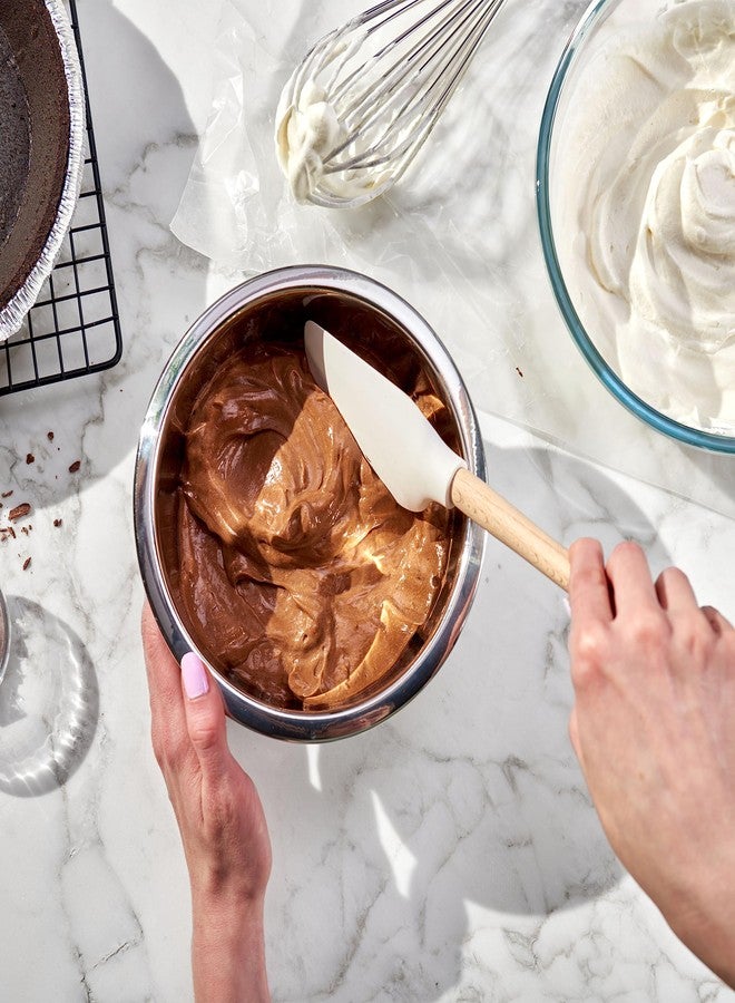 Tovolo Silicone Spatula Wooden Handle for Cooking Baking Mixing, Heat Resistant Food Safe BPA Free Flexible Silicone Baking Spatula with Wood Handles Kitchen Utensils Nonstick Safe, White - Image 4