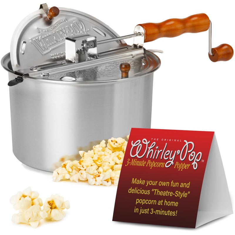 Wabash Valley Farms Original Whirley Pop Popcorn Maker  Wabash Valley Farms Gourmet Popcorn Popper Aluminum Pot With Nylon Gears 3Minute Stove Top Popper Home Movie Night Silver