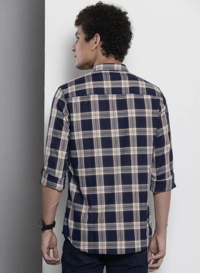 The Indian Garage Co Men Regular Fit Checkered Full Sleeves Cutaway Collar Casual Shirt