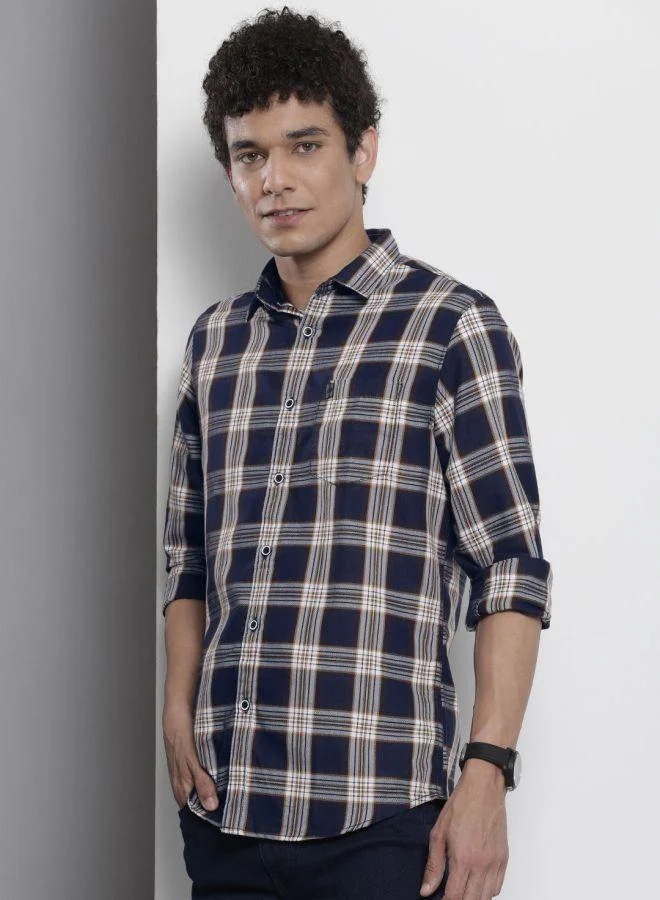 The Indian Garage Co Men Regular Fit Checkered Full Sleeves Cutaway Collar Casual Shirt