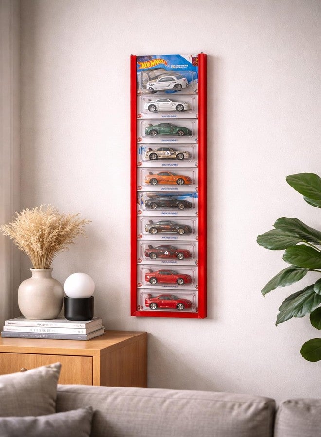 HICHISO Hot Wheels Compatible Wall Display System | Modular Wall Hanger for Regular & Premium Carded 1:64 Diecast Cars | Expandable Wall Mount Organizer (RED, Extension Pack (Extension 2Pcs)) - Image 2