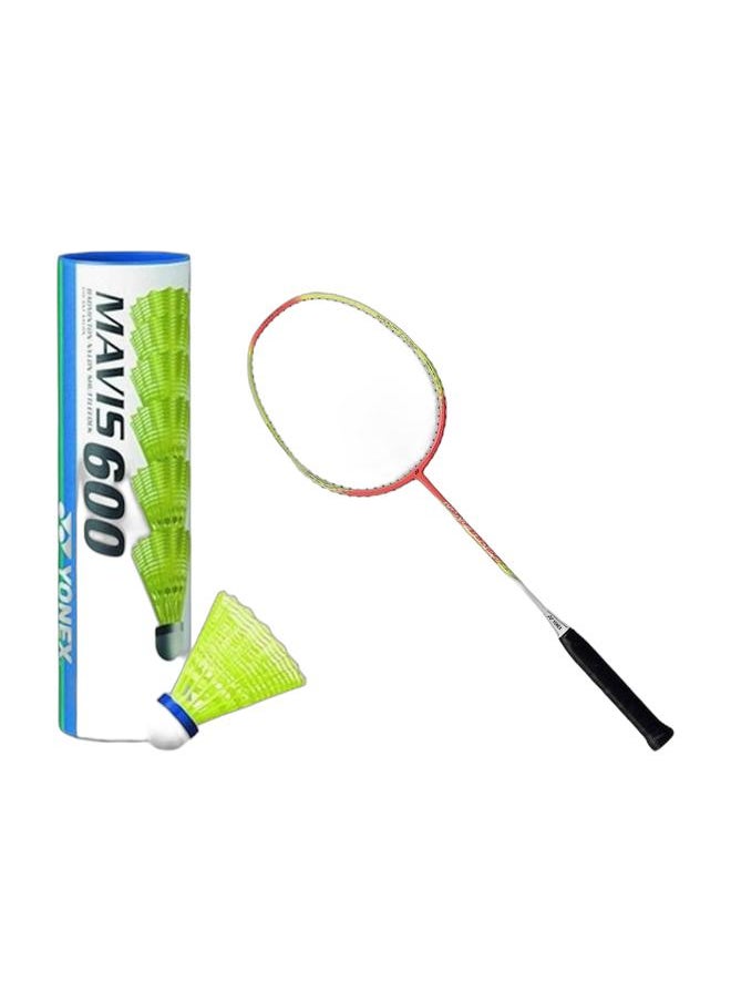 Yonex Nanoflare 100 Pink Yellow 3U G5 + Mavis 600 Blue Cap Medium Badminton Shuttlecock 6 Pack, Yellow Pack  - Image 1