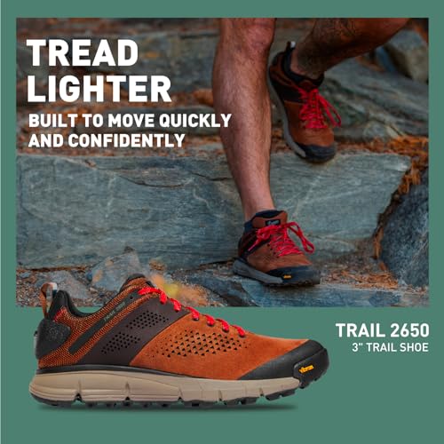 Danner Trail 2650 Hiking Shoes for Men - Durable Suede, Lightweight Textile with Breathable Mesh Lining, Ortholite Footbed, & Vibram Traction Outsole, Brown/Red - 11 D - Image 2