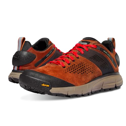 Danner Trail 2650 Hiking Shoes for Men - Durable Suede, Lightweight Textile with Breathable Mesh Lining, Ortholite Footbed, & Vibram Traction Outsole, Brown/Red - 11 D - Image 1