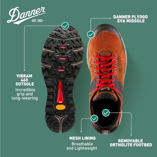 Danner Trail 2650 Hiking Shoes for Men - Durable Suede, Lightweight Textile with Breathable Mesh Lining, Ortholite Footbed, & Vibram Traction Outsole, Brown/Red - 11 D - Image 4