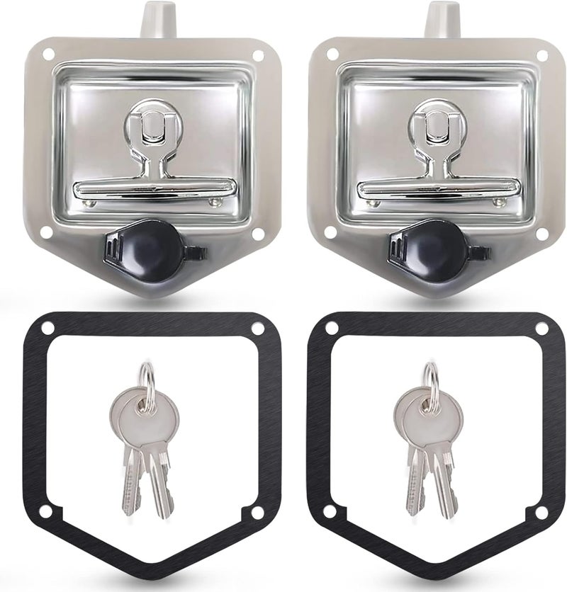 Tutor Auto 2Pcs Trailer Door Latch T-Handle Lock with Keys and Gasket - Polished Stainless Steel - Image 1