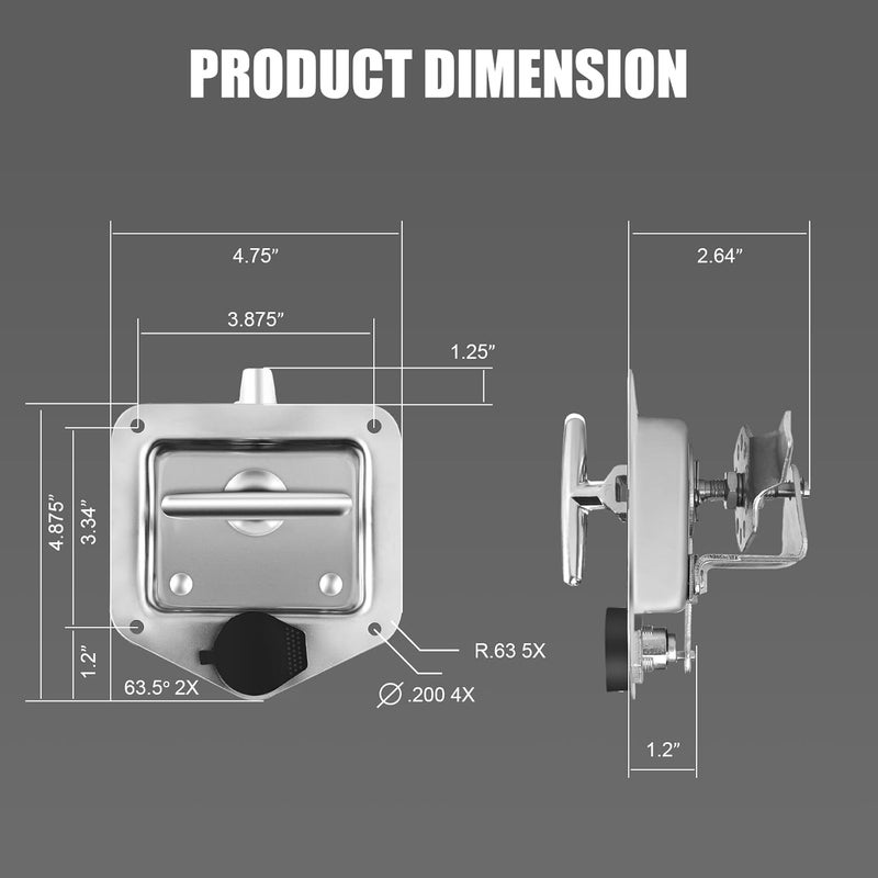Tutor Auto 2Pcs Trailer Door Latch T-Handle Lock with Keys and Gasket - Polished Stainless Steel - Image 3