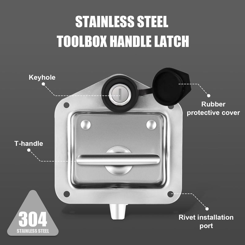 Tutor Auto 2Pcs Trailer Door Latch T-Handle Lock with Keys and Gasket - Polished Stainless Steel - Image 2