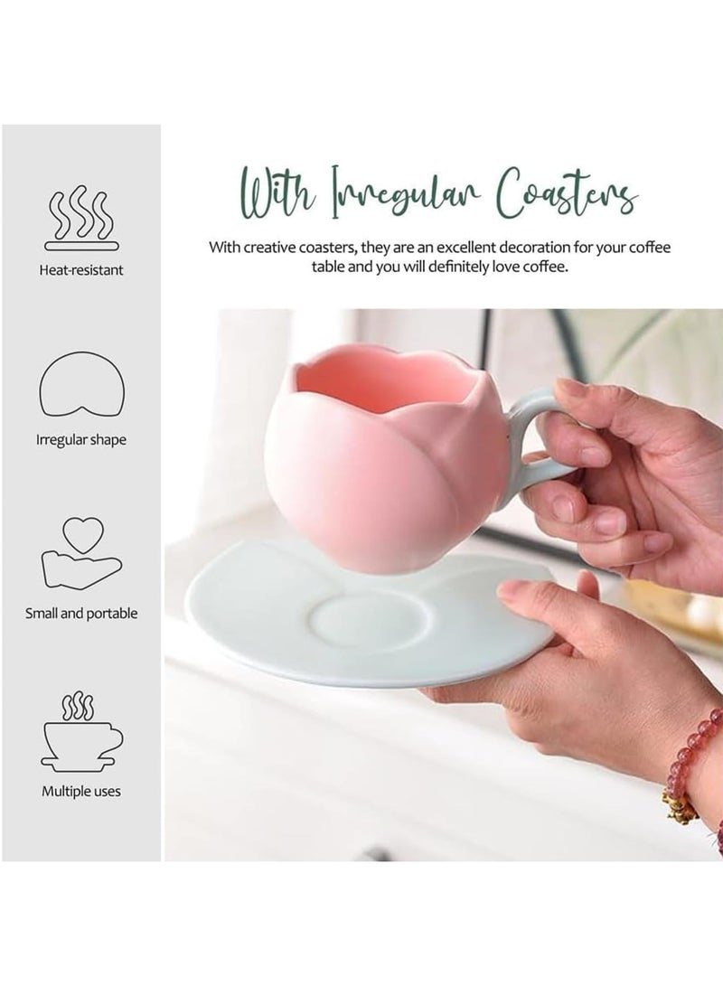 Zikra Ceramic Coffee Mug with Saucer Set, Creative Tulip Cup Unique Irregular Design for Office and Home, Dishwasher and Microwave Safe, Cute Cup for Latte Tea Milk (300ML) - Image 2