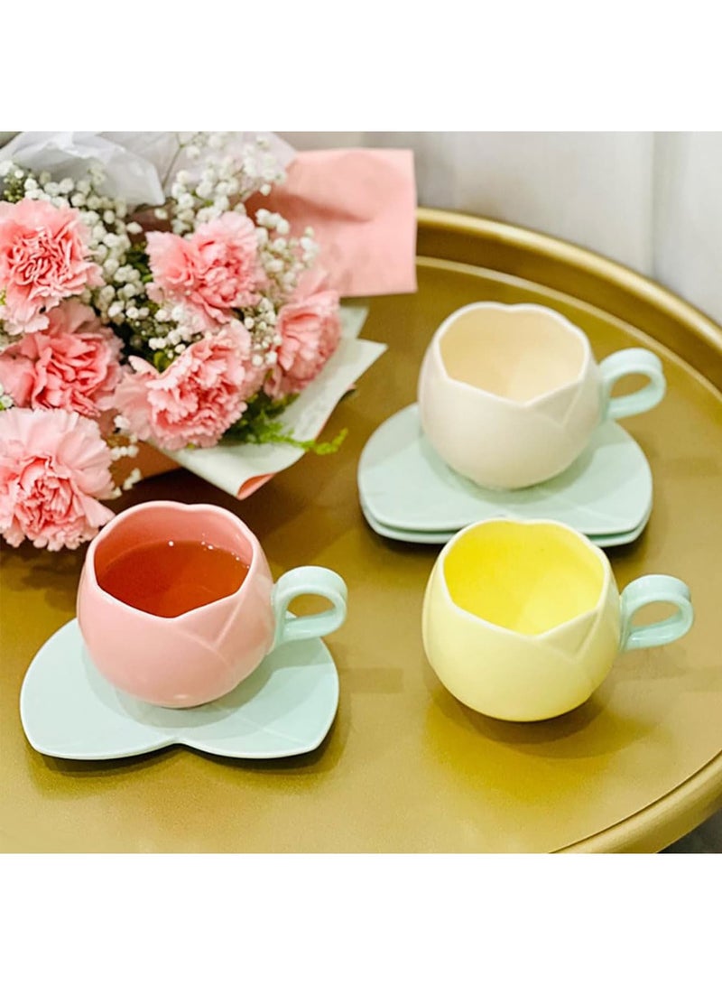 Zikra Ceramic Coffee Mug with Saucer Set, Creative Tulip Cup Unique Irregular Design for Office and Home, Dishwasher and Microwave Safe, Cute Cup for Latte Tea Milk (300ML) - Image 5