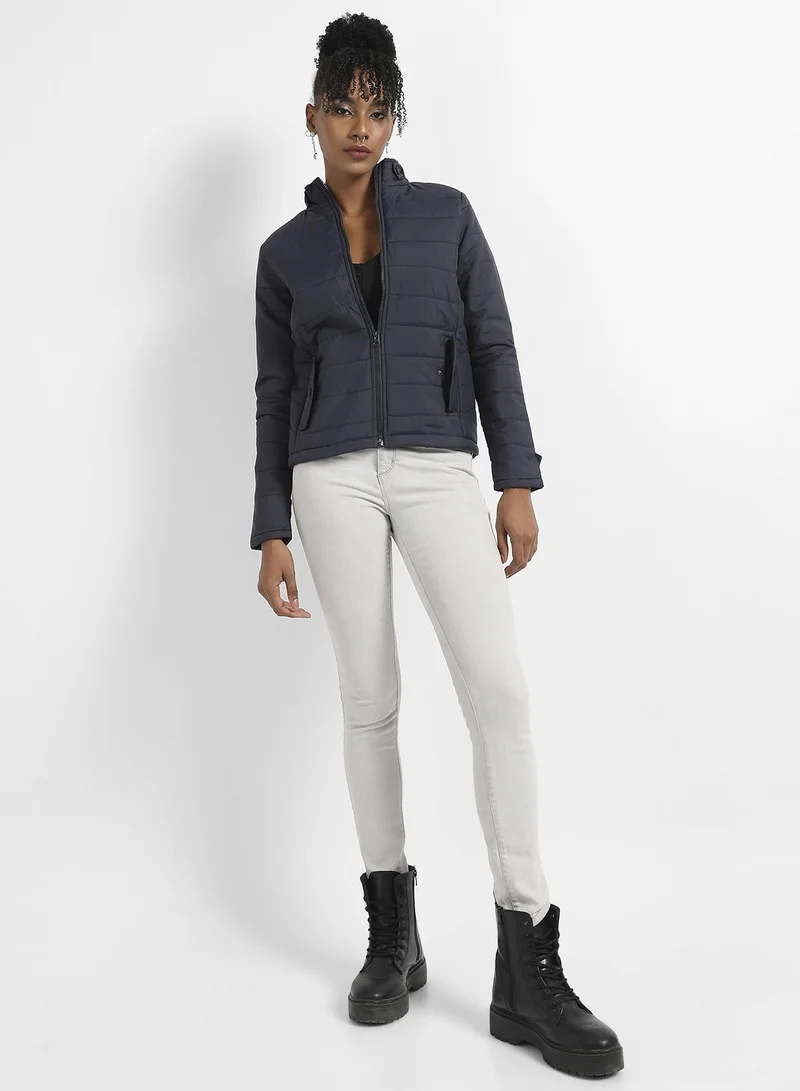 Pinacolada  Women's Navy Blue Quilted Puffer Jacket With Zip Closure for Women | Best Price UAE