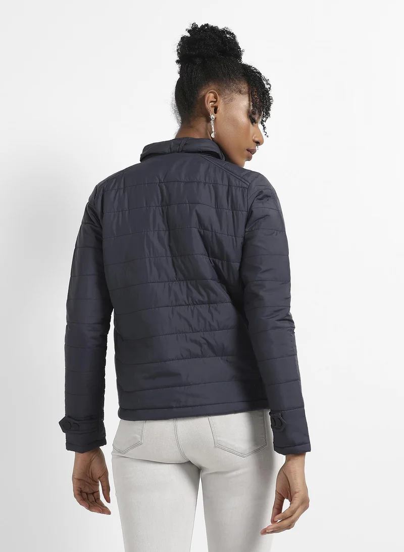 Pinacolada  Women's Navy Blue Quilted Puffer Jacket With Zip Closure for Women | Best Price UAE