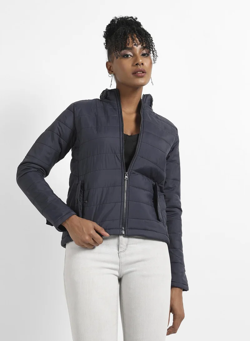 Pinacolada  Women's Navy Blue Quilted Puffer Jacket With Zip Closure for Women | Best Price UAE