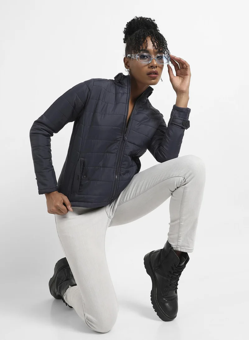 Pinacolada  Women's Navy Blue Quilted Puffer Jacket With Zip Closure for Women | Best Price UAE