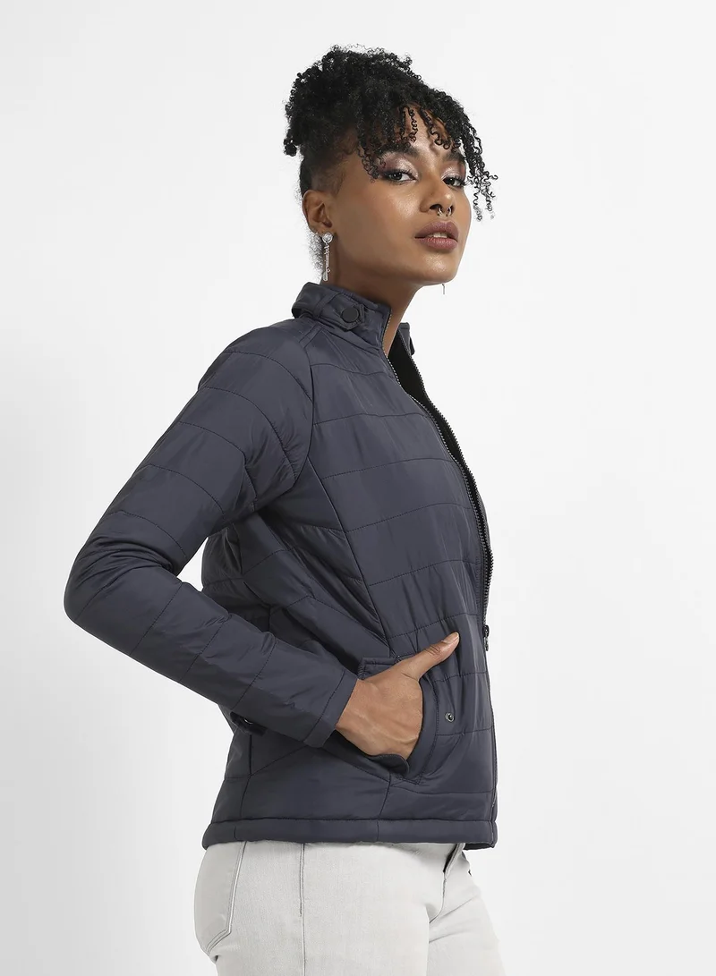Pinacolada  Women's Navy Blue Quilted Puffer Jacket With Zip Closure for Women | Best Price UAE