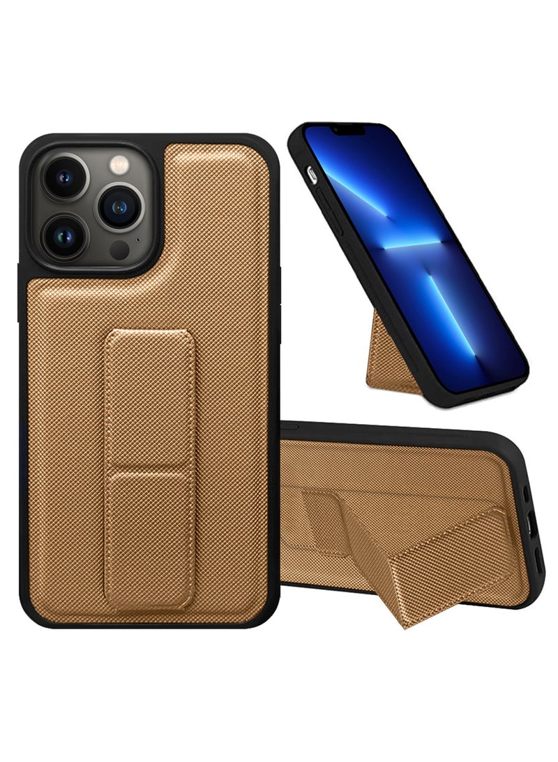 CATANES Shockproof Case with Integrated Hand Strap for iPhone 13 Pro Max - Foldable Kickstand and Anti-Drop Protection for Secure Grip and Hands-Free Viewing - Brown - Image 1