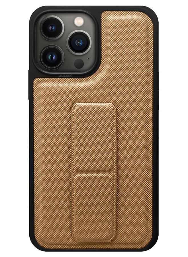 CATANES Shockproof Case with Integrated Hand Strap for iPhone 13 Pro Max - Foldable Kickstand and Anti-Drop Protection for Secure Grip and Hands-Free Viewing - Brown - Image 5