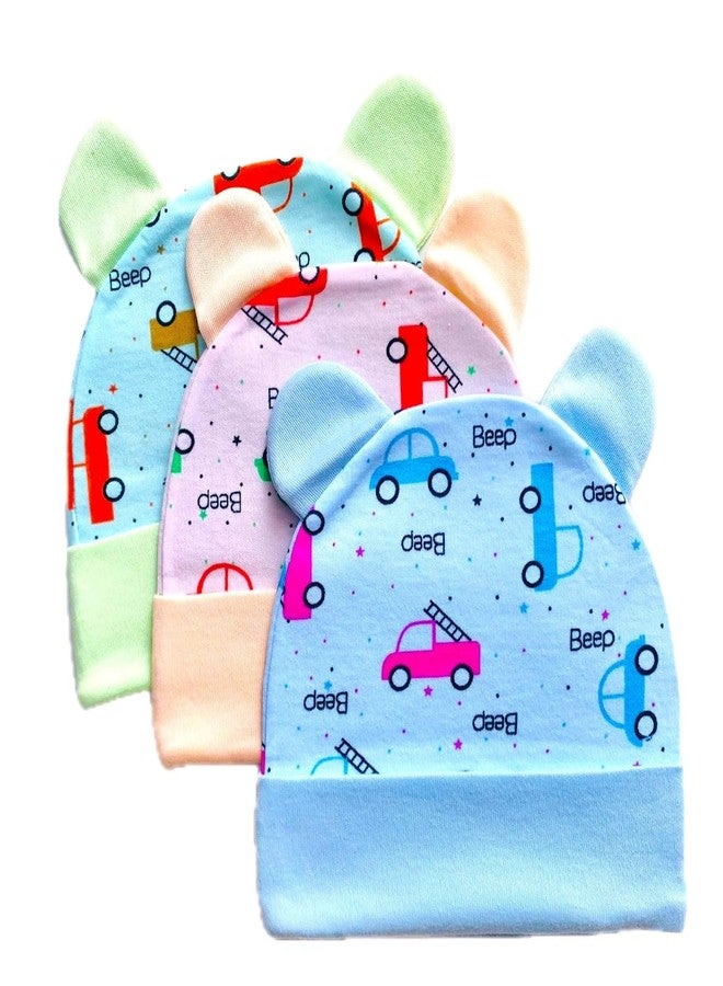 Wavva® 100% Cotton New Born Baby Cap with Ears (Good Design) for 0-6 Months | Baby Cap for Baby boy|Girls| Unisex Durable Gift Set. (Multi-Color) (3) - Image 1