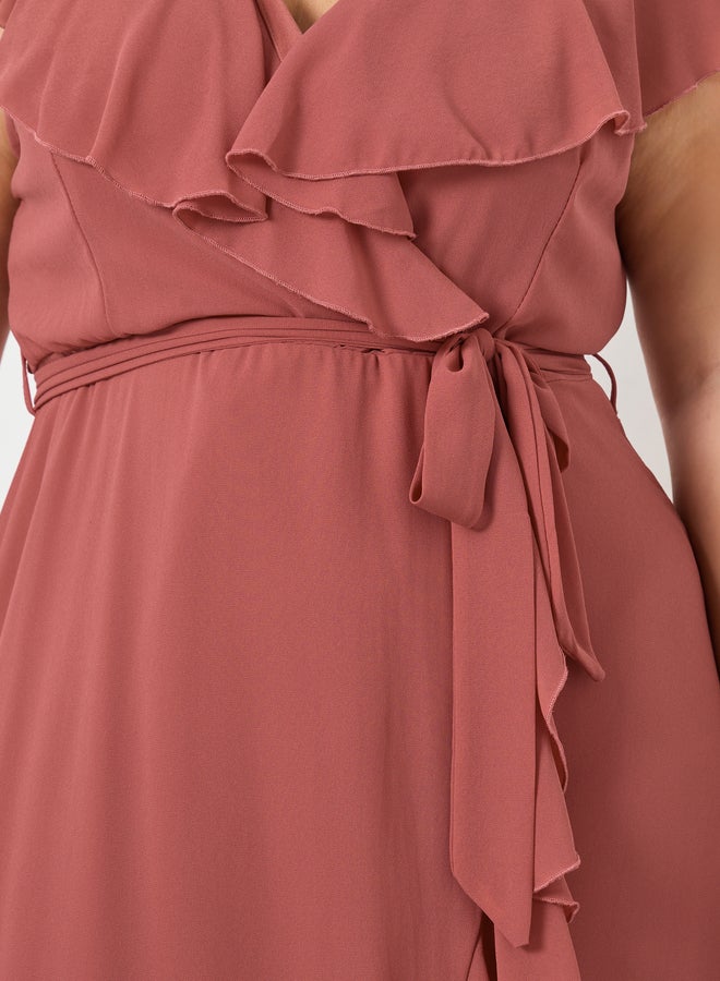 Styli Plus Size Rust Ruffled Detail Maxi Dress - Image 4