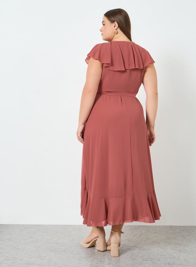 Styli Plus Size Rust Ruffled Detail Maxi Dress - Image 5