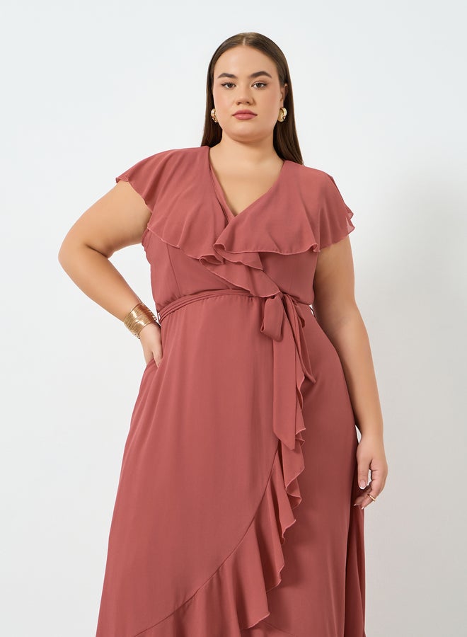 Styli Plus Size Rust Ruffled Detail Maxi Dress - Image 2