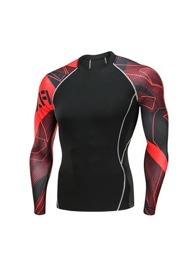 Men's Long Sleeve Fitness Print T Shirt Running Training Sports Tights Tops Quick Drying Moisture Wicking Elastic Sportswears - Image 1