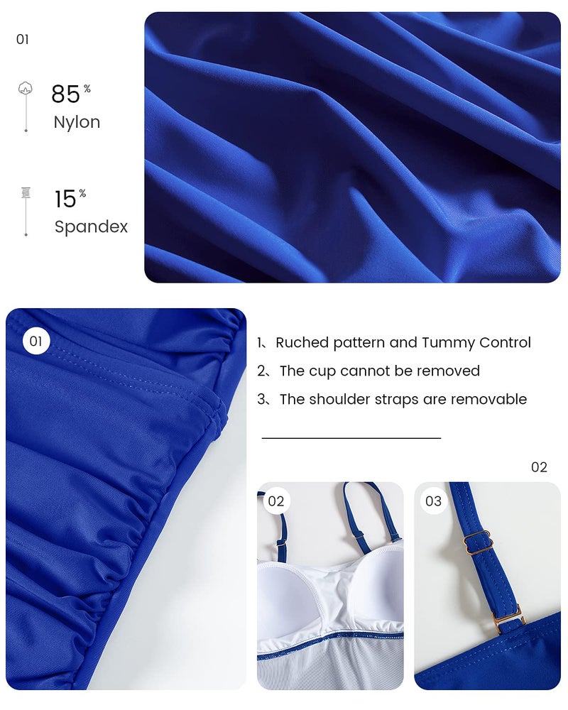 Shuangyu Bandeau Tankini Swimsuits for Women Ruched Tummy Control Top Swimwear with Mid Waist Briefs Purple M - Image 5