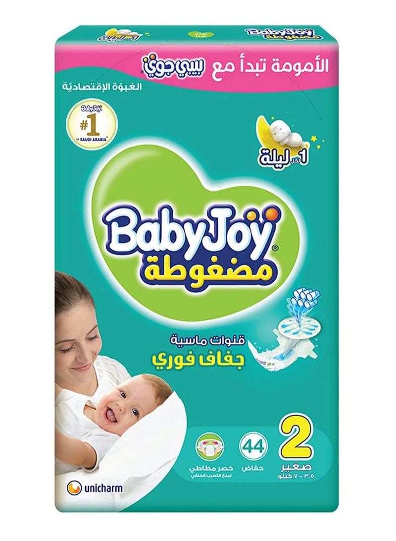 BabyJoy Compressed Diamond Pad Tape Style Diapers, 44 Pieces Value Pack, Size 2 Small, 3.5 to 7kg - 12Hrs Leakage Protection, Cottony Soft, Waist Stretch, Breathable