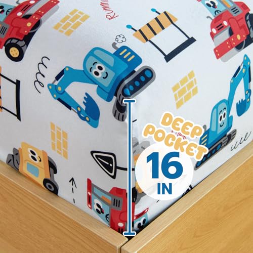 Homilay Queen Sheet Set Kids - Cars 4 Pieces Soft Microfiber Cartoon Style Bedsheets for Boys Girls Teens, Oeko TEX Breathable 15 Inch Deep Pocket Sheets(Engineering Cars) - Image 2