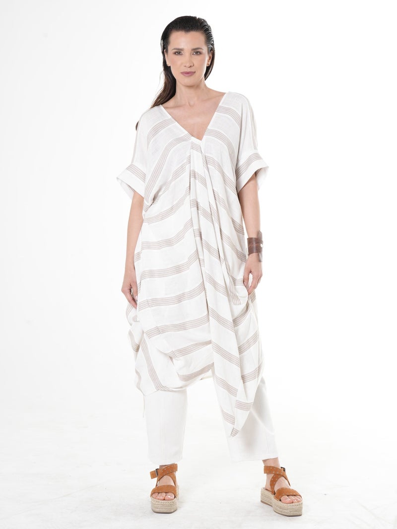 Metamorphoza V-Neck Tunic On Light Stripes - Image 1