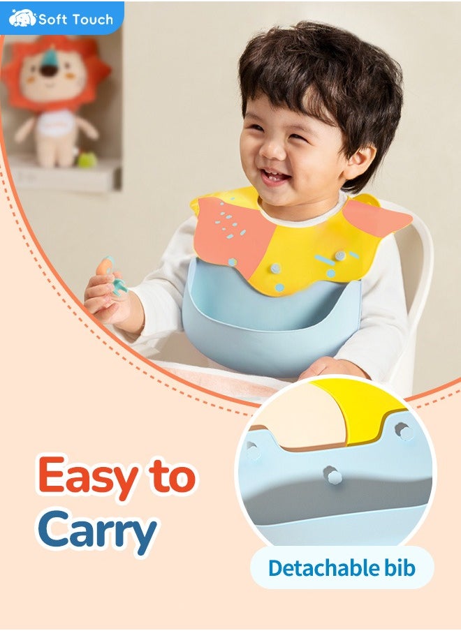 Soft Touch 5 Adjustable And Waterproof Detachable Silicone Baby Bib With Deep Front Pockets  - Image 5