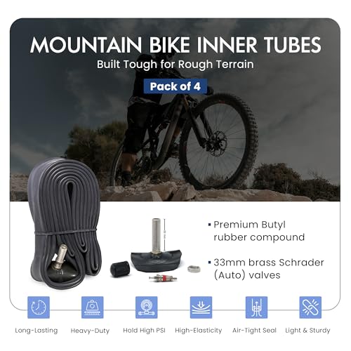 VeloTubes 27.5 X 2.1/2.4-33mm Schrader (Auto) Valve, Durable Rubber Mountain Bike Inner Tube, Bike Replacement Inner Tubes (Pack of 4) - Image 2