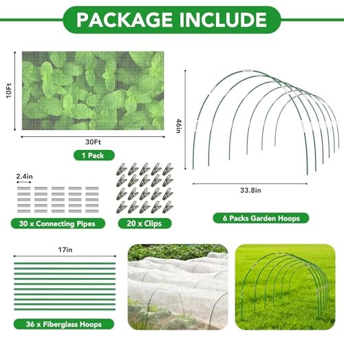 Hoyejyou Garden Netting Kit for Raised Beds, 10x30FT Ultra Fine Mesh Netting ＆6 Sets Fiberglass Garden Hoops, Insect Netting for Garden Plant Row Cover Vegetable Flowers Protection Barrier - Image 3