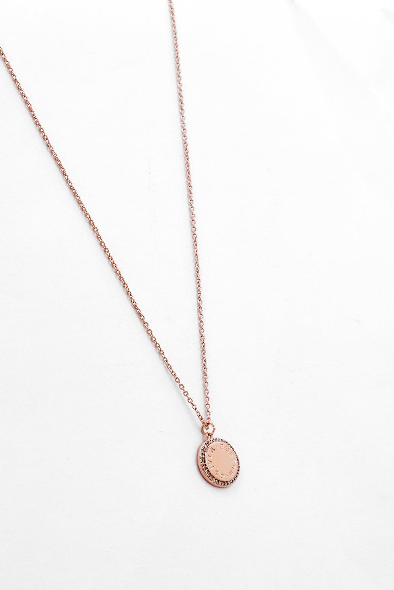OLIVIA BURTON Women Stainless Steel Bejewelled Classic Pendent Necklace, Rose Gold - Image 1