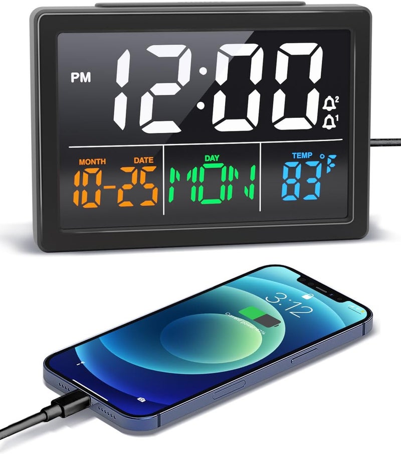 Jall Digital Alarm Clock, with 5.5" Large LED Time Display, Adjustable Alarm Volume, 6 Level Brightness, Alarm Settings, USB Charger, Temperature Detect, Snooze, Clocks for Bedroom, Bedside, Desk, Black - Image 1