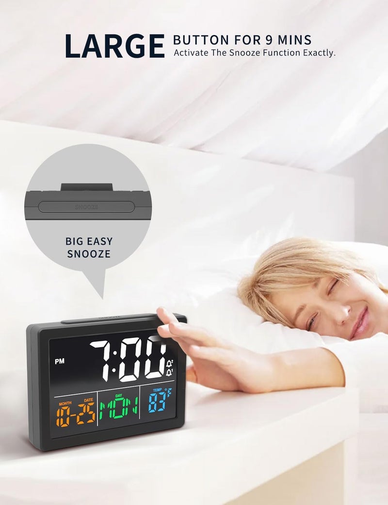Jall Digital Alarm Clock, with 5.5" Large LED Time Display, Adjustable Alarm Volume, 6 Level Brightness, Alarm Settings, USB Charger, Temperature Detect, Snooze, Clocks for Bedroom, Bedside, Desk, Black - Image 3