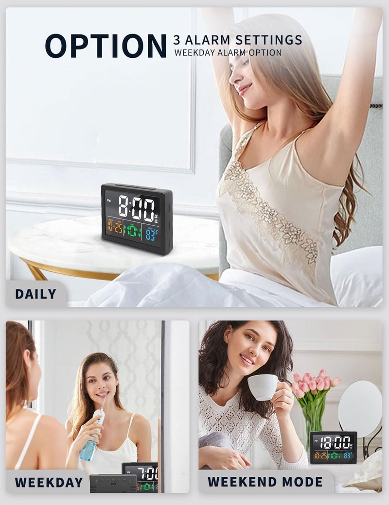 Jall Digital Alarm Clock, with 5.5" Large LED Time Display, Adjustable Alarm Volume, 6 Level Brightness, Alarm Settings, USB Charger, Temperature Detect, Snooze, Clocks for Bedroom, Bedside, Desk, Black - Image 5